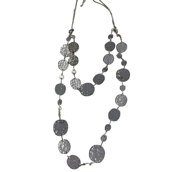 Express Gold Tone Double Layer Hammered Disc Statement Necklace NEW - Picture 9 of 11